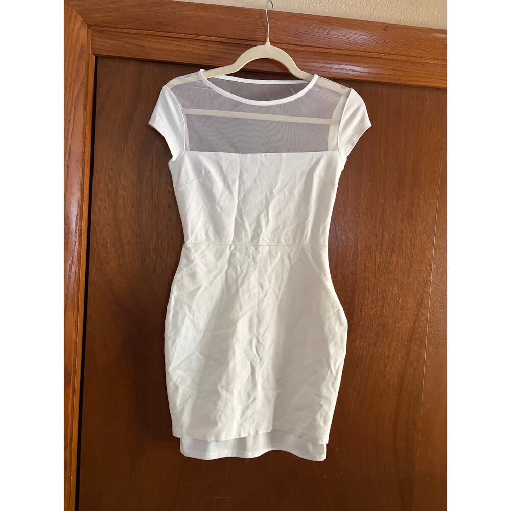 Lulus White Mesh Yoke Bodycon Mini Dress Short Sleeve Size Small